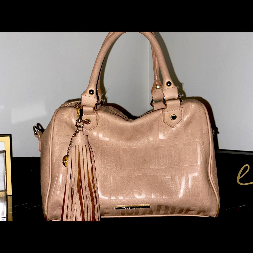 Steve Madden Logo Satchel - Blush pink with strap included.